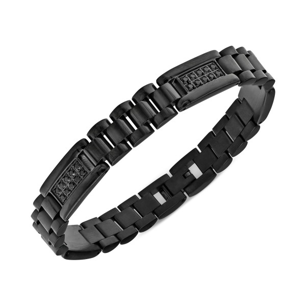 Men's Cubic Zirconia Cluster Link Bracelet in Black Ion-Plated Stainless Steel