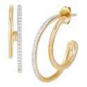 Diamond Double Small Hoop Earrings (1/4 ct. t.w.) in 14k Gold-Plated Sterling Silver