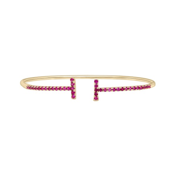 Created Ruby Open Bangle Bracelet in 14K Yellow Gold Over