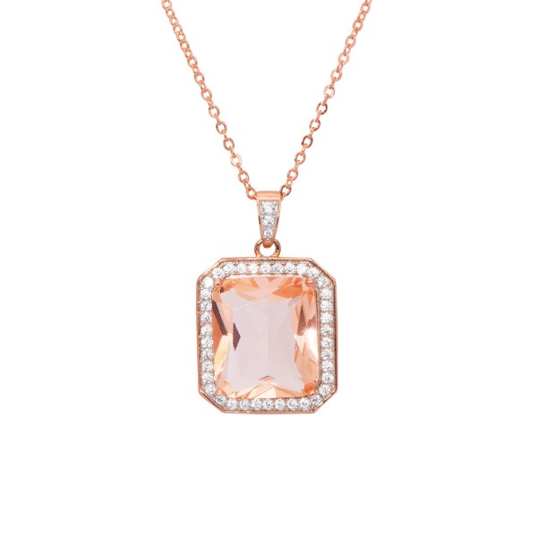 Rose Gold Plated Simulated Morganite Octagon Pendant