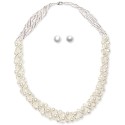 Cultured Freshwater Pearl Woven Necklace (4mm) & Stud Earrings (6mm) Set