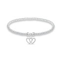 Bead Double Heart Charm Bracelet in Silver Plate