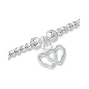 Bead Double Heart Charm Bracelet in Silver Plate