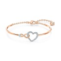 Two-Tone Crystal Heart & Infinity Symbol Bangle Bracelet