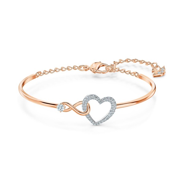 Two-Tone Crystal Heart & Infinity Symbol Bangle Bracelet