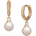 Cultured Freshwater Pearl (6 mm) Hoop Dangle Drop Earrings in 18k Gold-Plated Sterling Silver