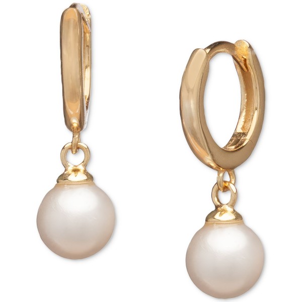 Cultured Freshwater Pearl (6 mm) Hoop Dangle Drop Earrings in 18k Gold-Plated Sterling Silver