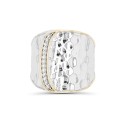 Cubic Zirconia Two Tone Hammered Overlapped Ring