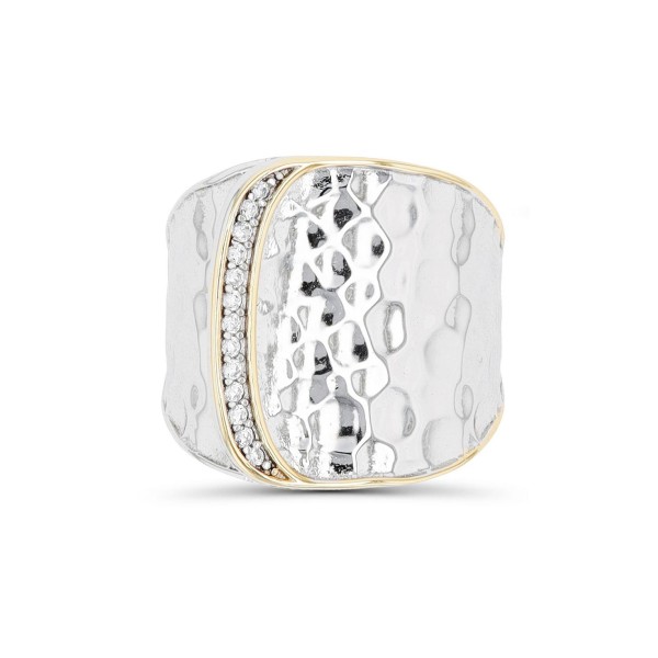 Cubic Zirconia Two Tone Hammered Overlapped Ring