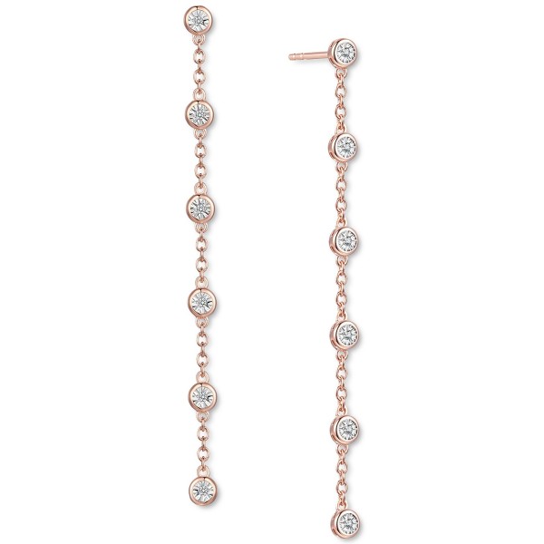 Diamond Bezel Linear Drop Earrings (1/10 ct. t.w.), 14k Gold-Plated Sterling Silver or 14k Rose Gold-Plated Sterling Silver