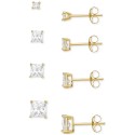 4-Pc. Set Cubic Zirconia Princess Stud Earrings in 18k Gold-Plated