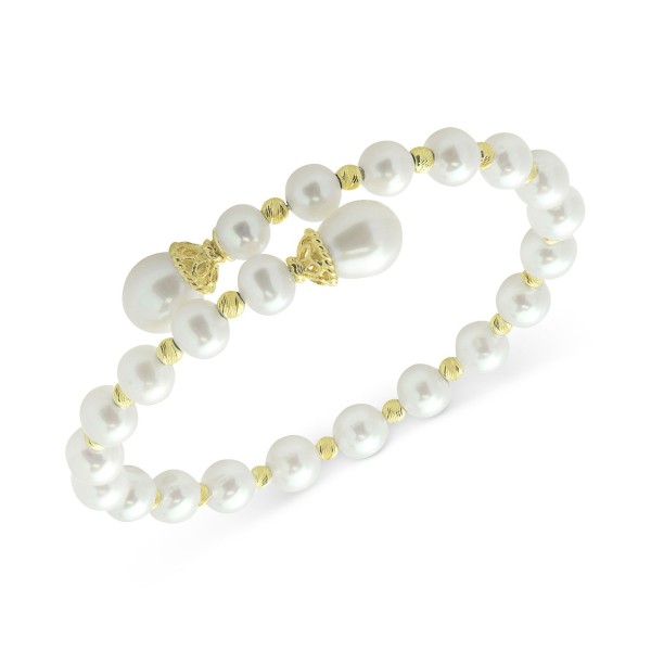 Cultured Freshwater Pearl (6-6-1/2mm & 8-9mm) Bangle Bracelet in 14k Gold-Plated