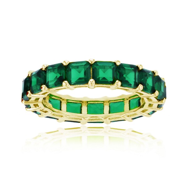 Green Princess Cut Cubic Zirconia Eternity Band in 14k Yellow Gold Plated