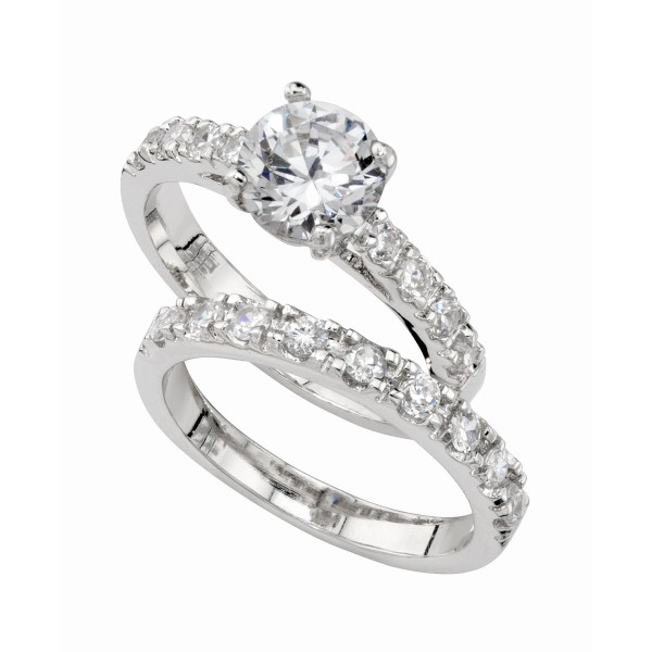 Cubic Zirconia (3 ct. t.w.) Engagement Ring Set in Fine Silver Plate