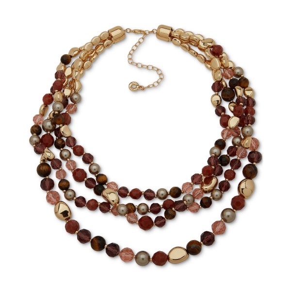 Gold-Tone Multi-Stone Multirow Statement Necklace, 16