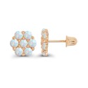 Created White Opal Round Flower Screwback Earrings