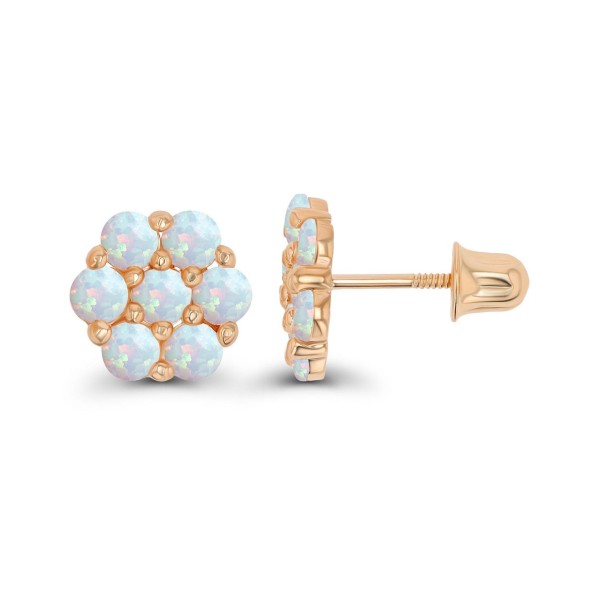 Created White Opal Round Flower Screwback Earrings