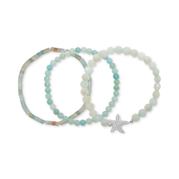 3-Pc. Set Amazonite & Cubic Zirconia Starfish Stretch Bracelets