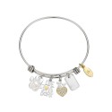 14K Gold Two Tone Flash-Plated Crystal Multi Charm Bangle Bracelet