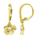 Cultured Freshwater Pearl (3mm) Flower Leverback Drop Earrings