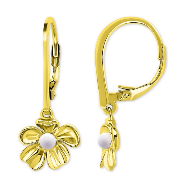 Cultured Freshwater Pearl (3mm) Flower Leverback Drop Earrings