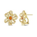 18K Gold Plated Citrine and White Topaz Flower Earrings