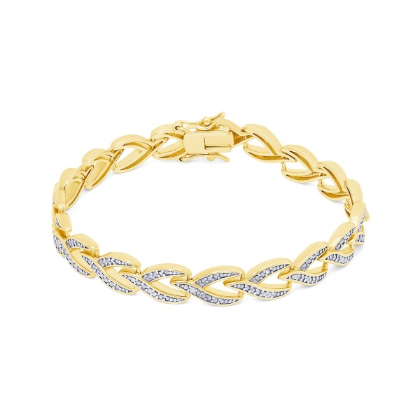 Diamond Accent 'V' Link Bracelet in Silver Plate or Gold Plate