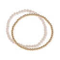 Set Cultured Freshwater Pearl (4-1/2 - 5mm) & Polished Bead Stretch Bracelets in 18k Gold-Plated