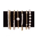 Set Cultured Freshwater Pearl (4-1/2 - 5mm) & Polished Bead Stretch Bracelets in 18k Gold-Plated