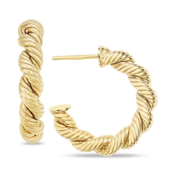 Textured Braided Small Hoop Earrings in 10k Gold, 3/4