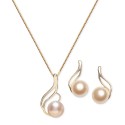 Cultured Freshwater Pearl 7mm) Swirl Pendant Necklace & Matching Stud Earrings Set in 18k Gold-Plated