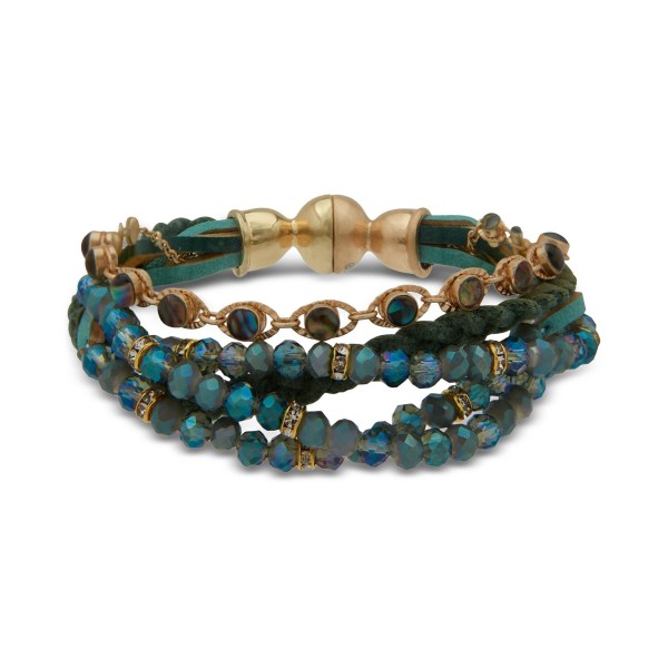 Gold-Tone Pavé & Bead Multi-Row Coil Bracelet