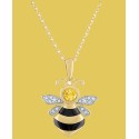 Citrine (1/4 ct. t.w.) & Diamond Accent Bee Enamel Pendant Necklace in 14k Gold-Plated, 16