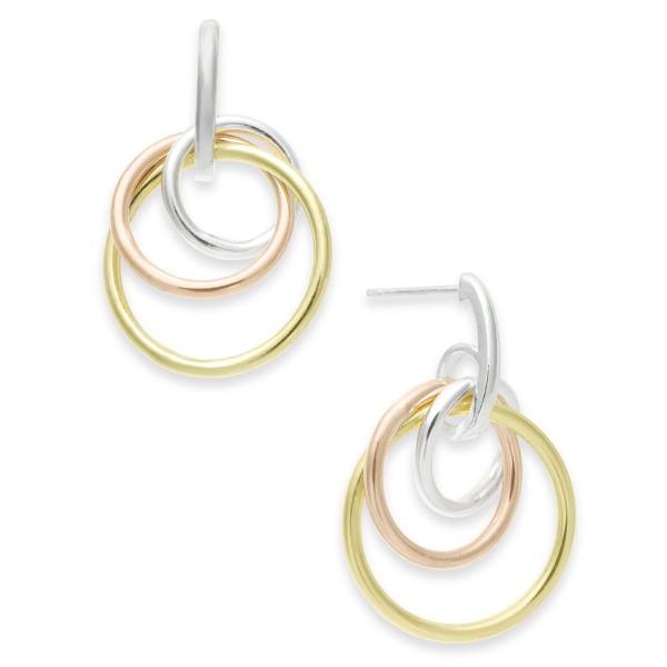 Tricolor Circle Drop Earrings, 18k Gold-Plate & 18K Rose Gold-Plate