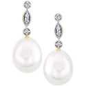 Cultured Freshwater Pearl (9mm) & Diamond Accent Drop Earrings in 14k Gold