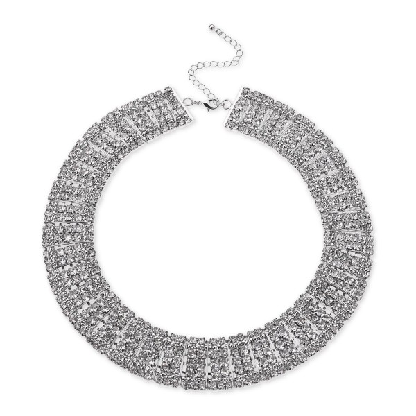 Silver-Tone Crystal Multi-Row Choker Necklace, 12-1/2