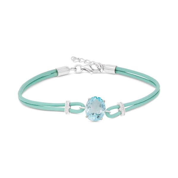 Blue Topaz Blue Leather Cord Bracelet (3 ct. t.w.)