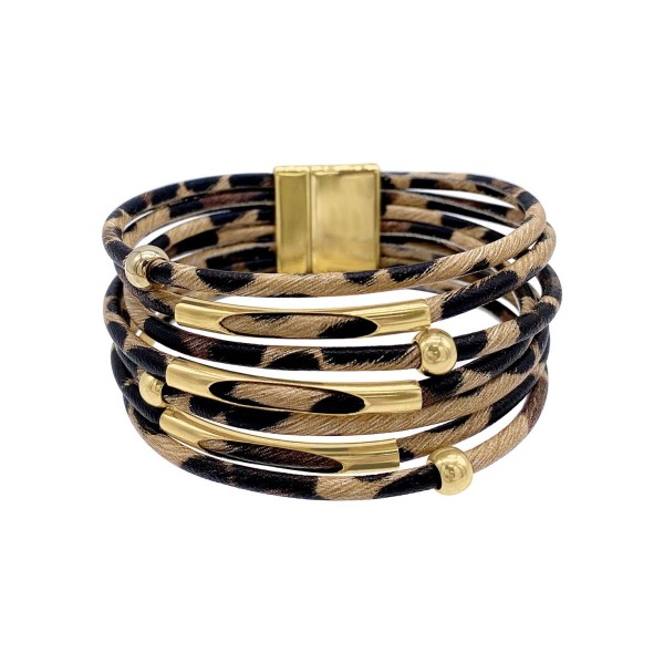 14K Gold Plated Multi Strand Leopard Print Bangle Bracelet