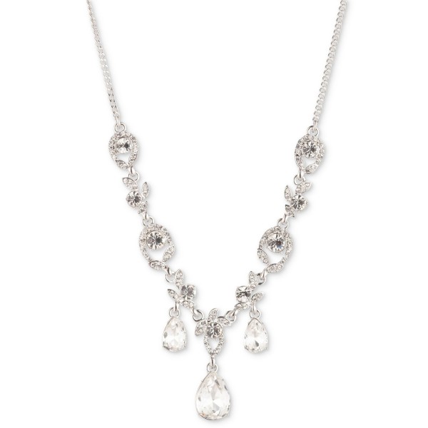 Silver-Tone Crystal Stone Lariat Necklace, 16