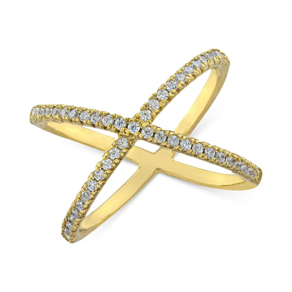 Cubic Zirconia Crisscross Statement Ring in Gold-Plated