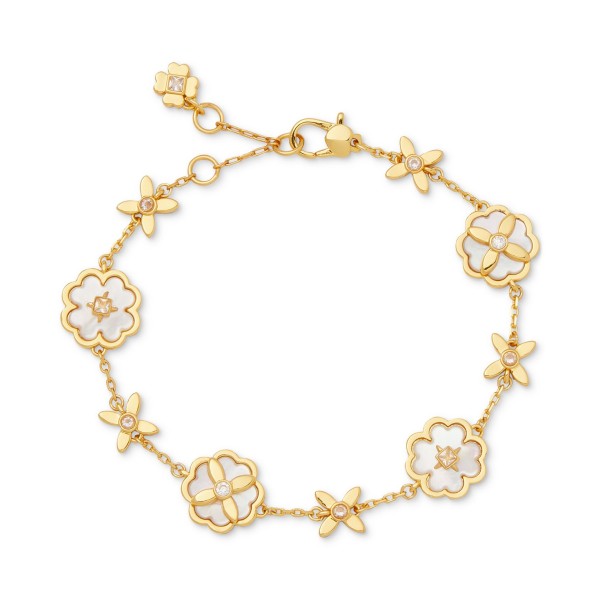 Gold-Tone Cubic Zirconia & Mother-of-Pearl Flower Flex Bracelet