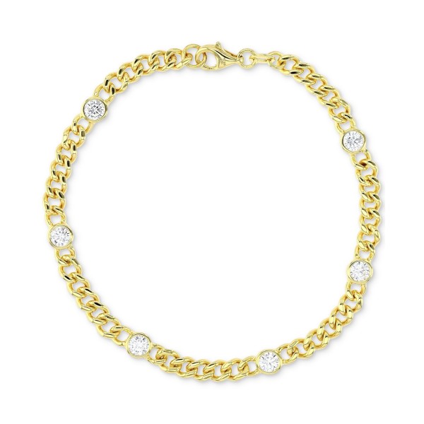 Cubic Zirconia Bezel Open Cable Link Chain Bracelet