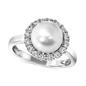 Cultured Freshwater Pearl (8 mm) & Cubic Zirconia Halo Ring