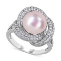 Pink Cultured Freshwater Pearl (10-1/2mm) & Cubic Zirconia Love Knot Statement Ring