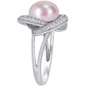 Pink Cultured Freshwater Pearl (10-1/2mm) & Cubic Zirconia Love Knot Statement Ring