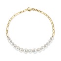 Cultured Freshwater Pearl (5-7mm) Chain Link Bracelet in 14k Gold