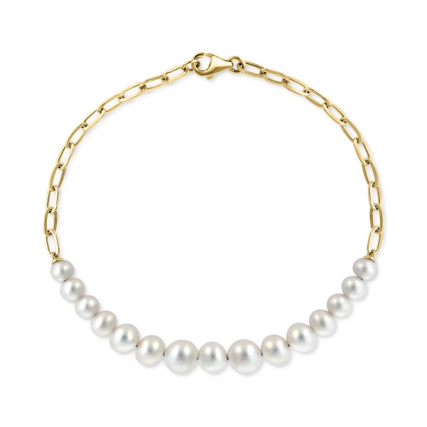 Cultured Freshwater Pearl (5-7mm) Chain Link Bracelet in 14k Gold