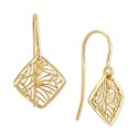 Filigree Openwork Square Dangle Drop Earrings in 10k Gold