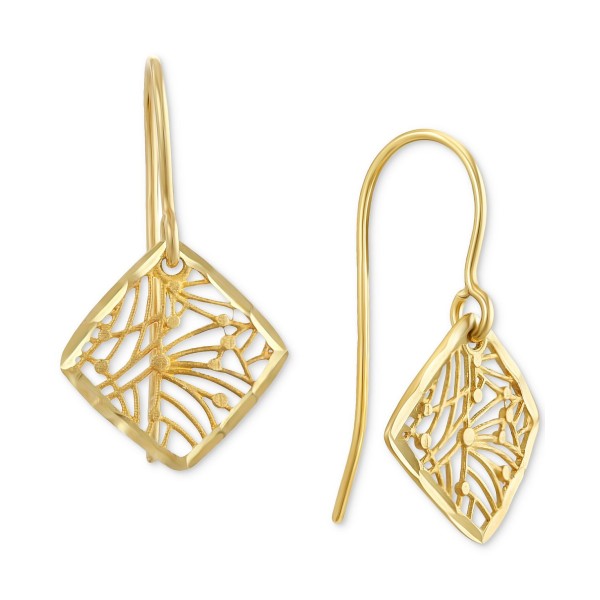 Filigree Openwork Square Dangle Drop Earrings in 10k Gold