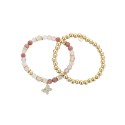 14K Gold Flash-Plated Pink Stone And Gold Bead Butterfly Bracelet Duo